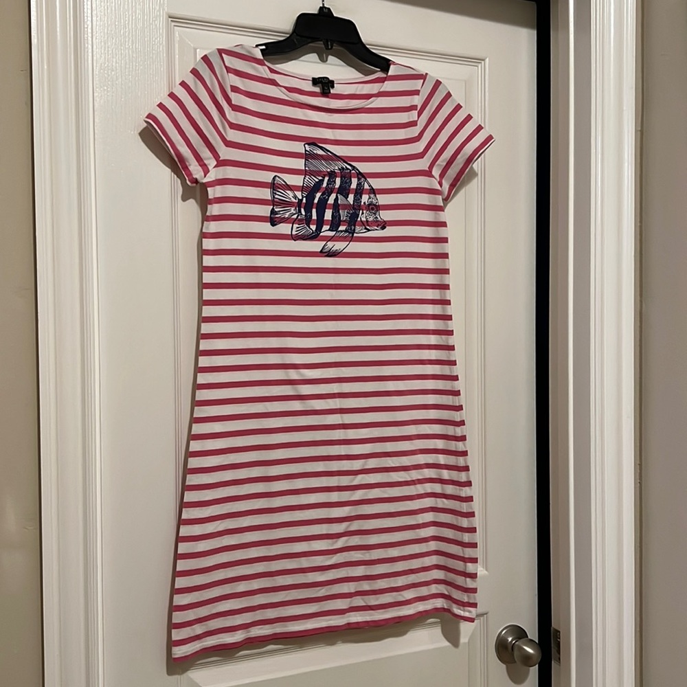 Talbots Petite SS Striped Dress with Fish Print